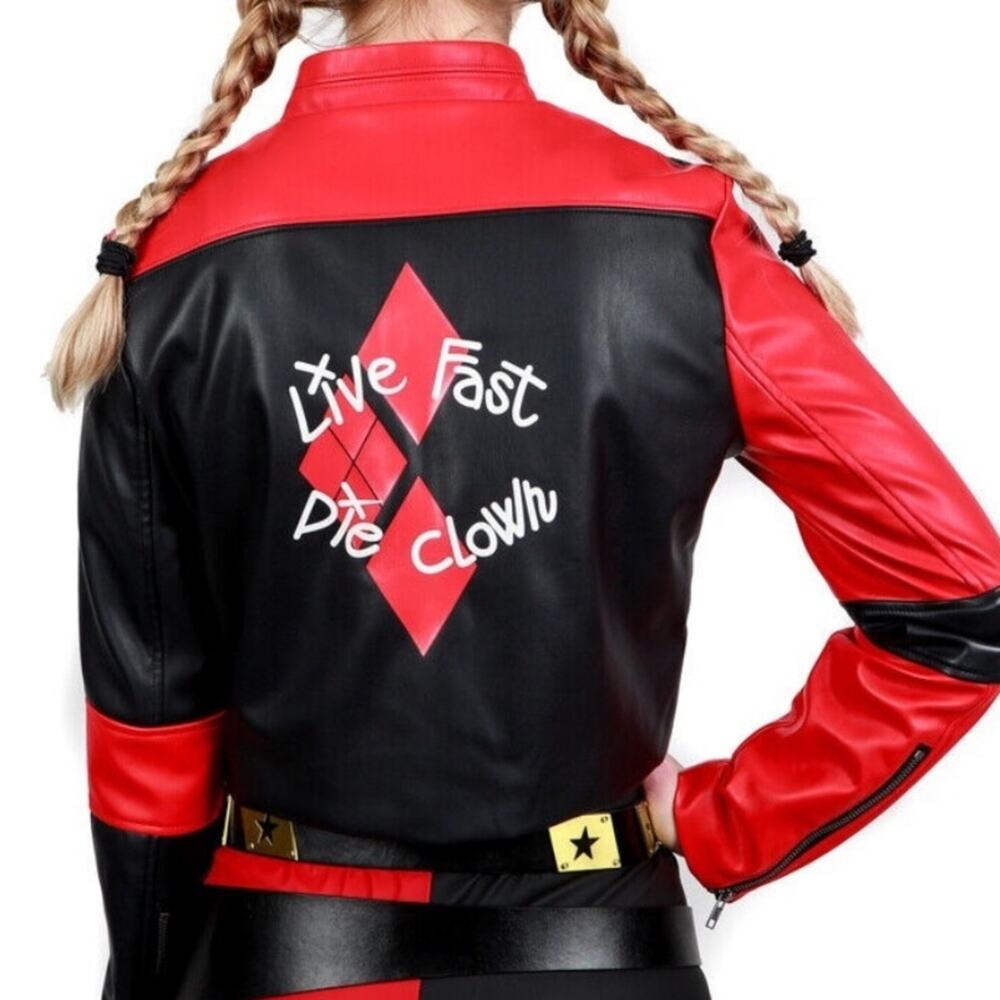 NEW Liberto Harley Quinn Live Fast Die Clown Cropped Costume Moto Biker Jacket S